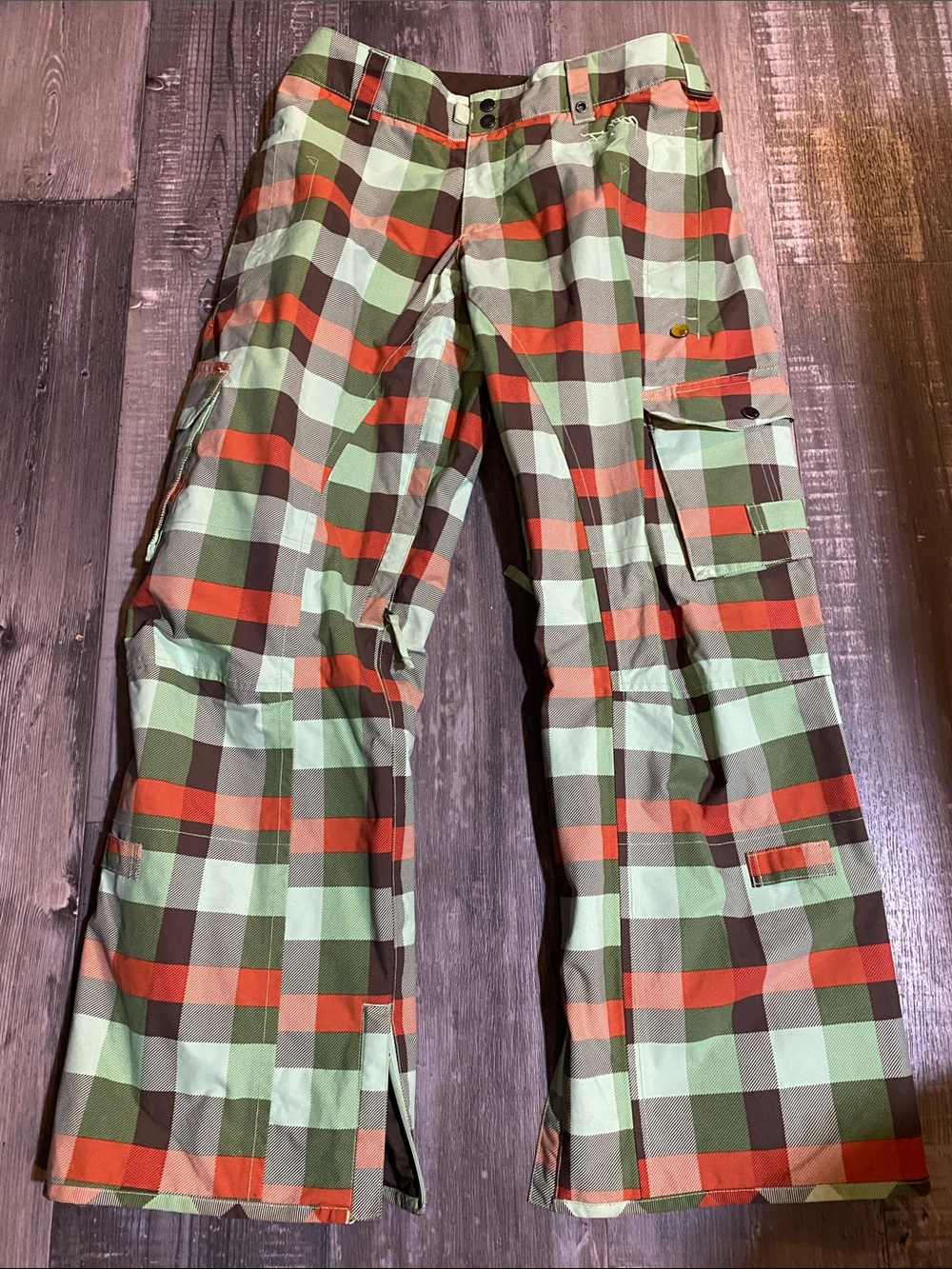 Burton Women’s Green, Brown and Orange Plaid Stow Cargo Pants